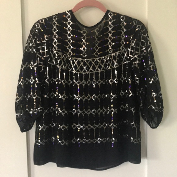 Nanette Lepore Black Sequined Top, Sz 4 - Picture 1 of 3
